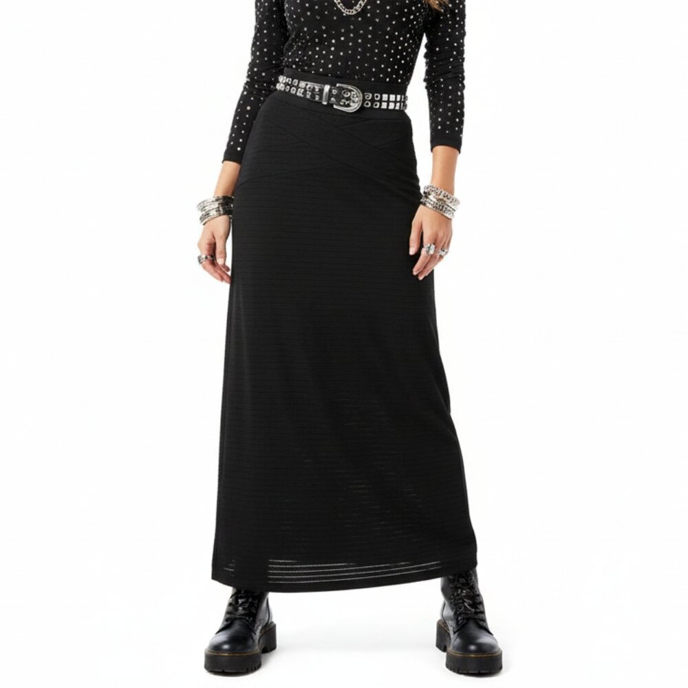 Ice Black Sheer Long Striped Maxi Skirt M - Picture 8 of 9